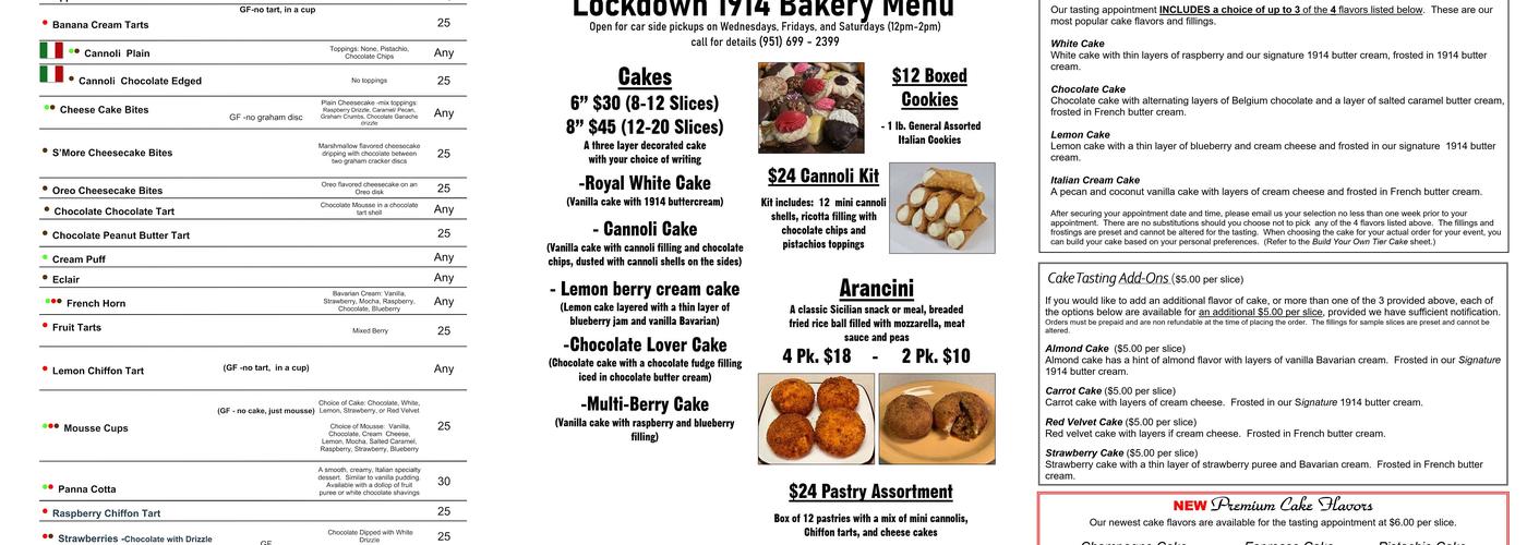 1914 Bakery Menu