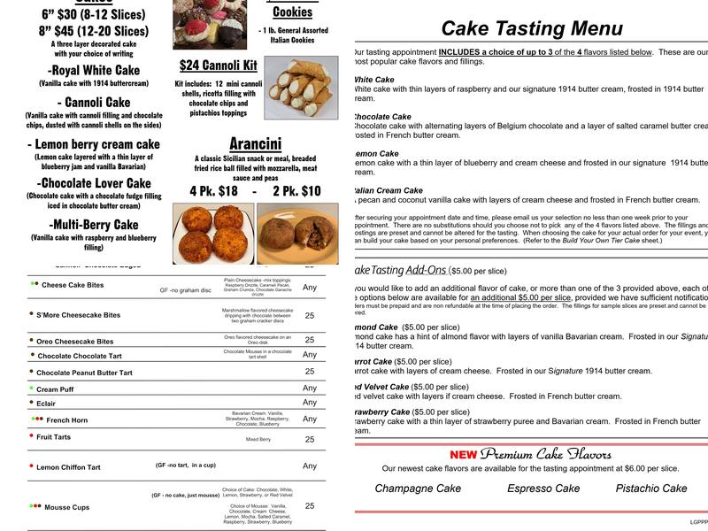 1914 Bakery Menu