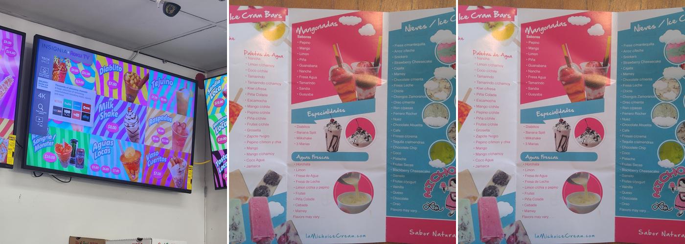 La Michoacana ice cream Menu