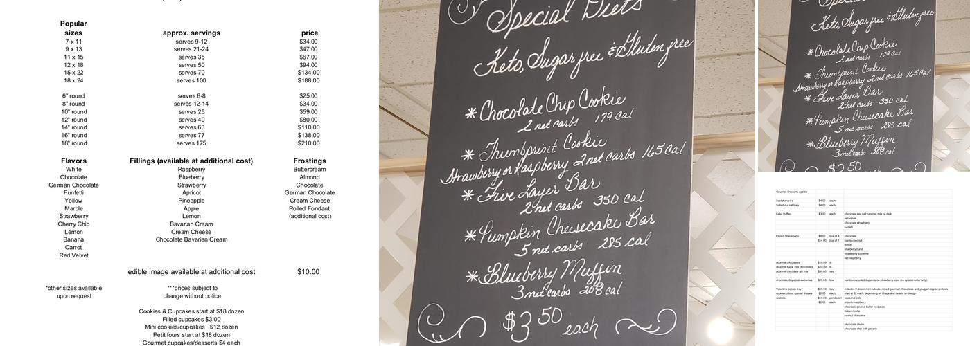 Mary's Creative Cakery Menu