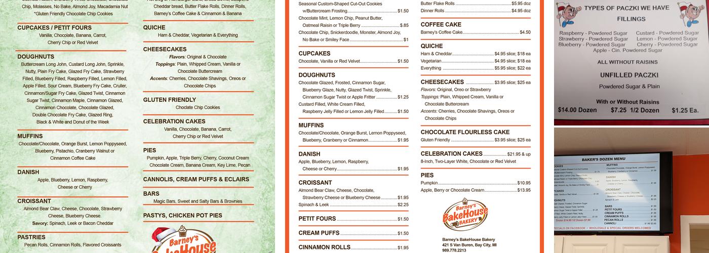 Barney's BakeHouse Bakery Menu