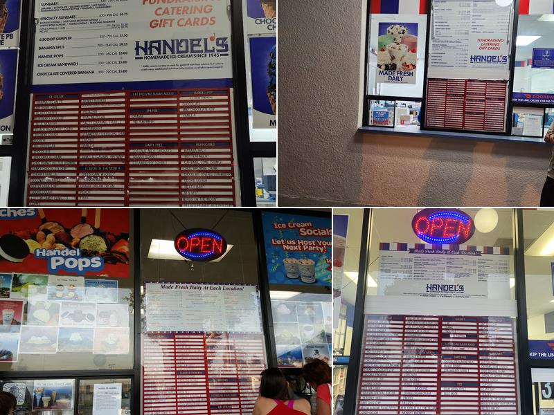 Handel's Homemade Ice Cream Menu