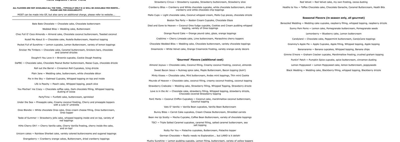 Hello Cupcake Menu