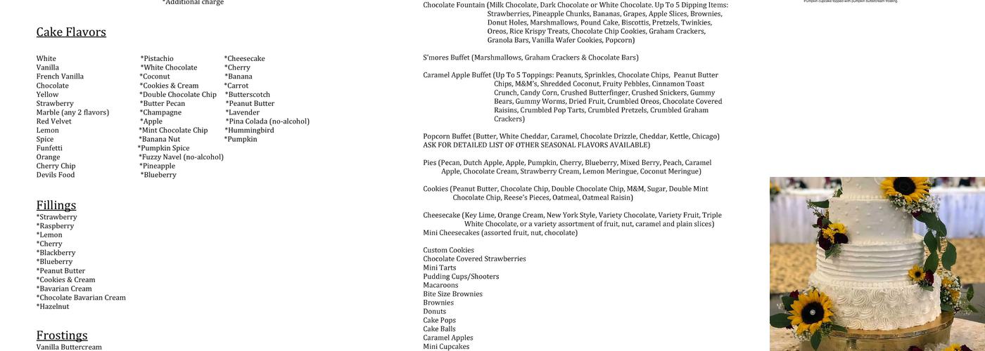 A Slice of Heaven Cakes Menu