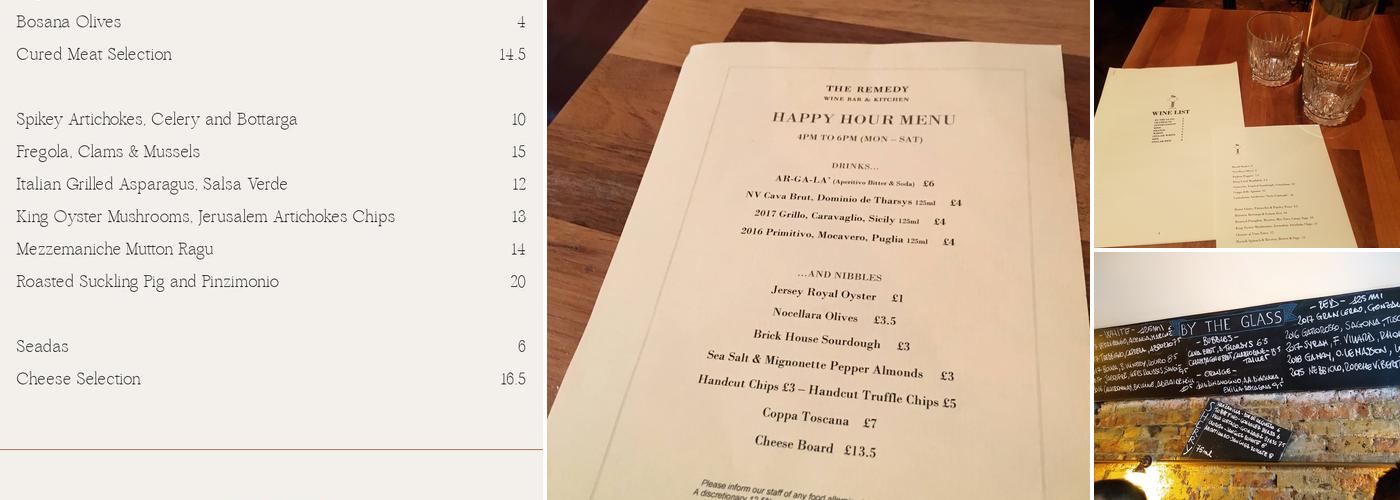 The Remedy Wine Bar Shop & Kitchen Menu