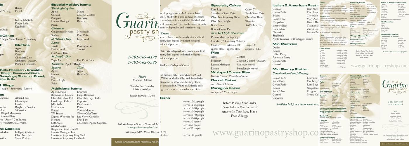 Guarino's Pastry Shop Menu