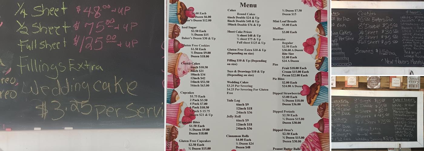 Amy Cakes bakery Menu