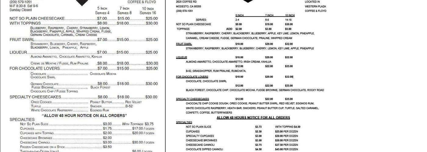 Cheesecake Kitchen Menu