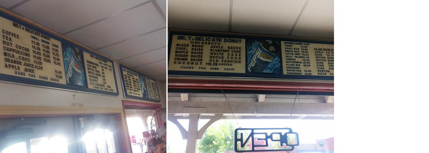 Mr T's Delicate Donut Shop Menu