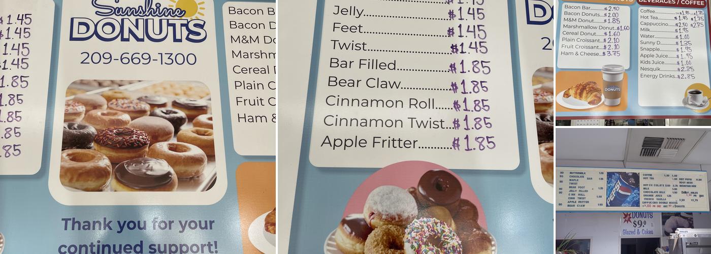 Sunshine Donuts Menu