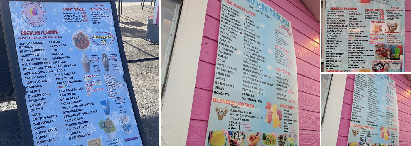 Heaven Snow Shaved Ice Menu