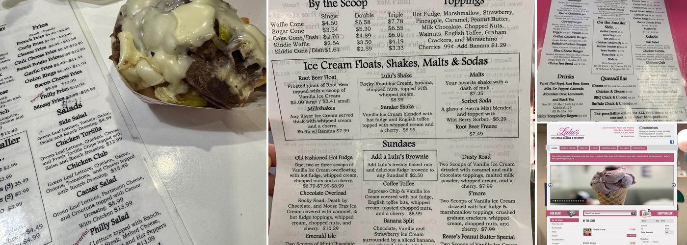 Lulu's Ice Cream Parlor & Treatery Menu