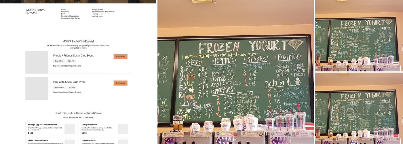 Supermoms Frozen Yogurt & More Menu