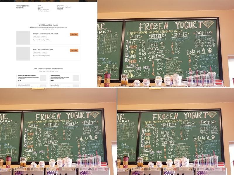 Supermoms Frozen Yogurt & More Menu