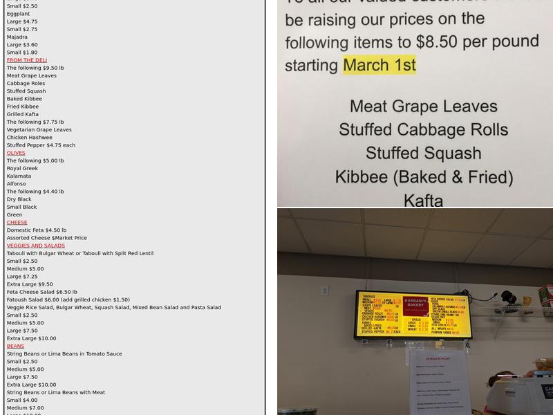 Korbani's Bakery Menu