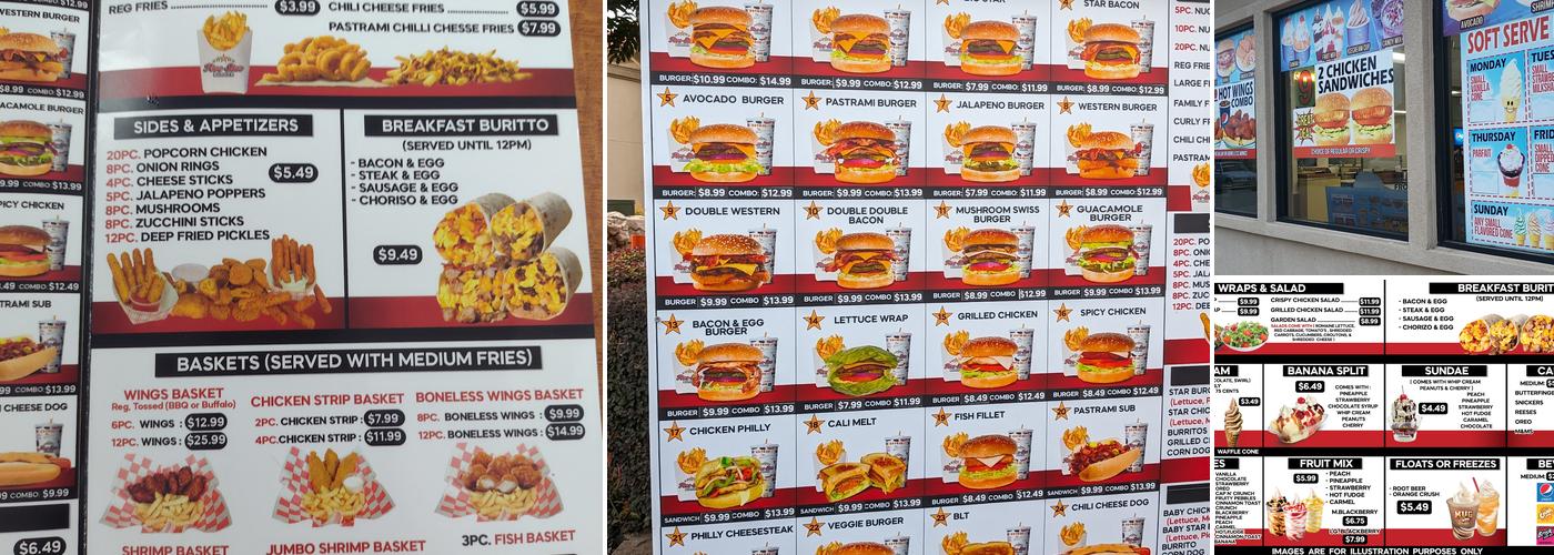 Five Star Burger Menu