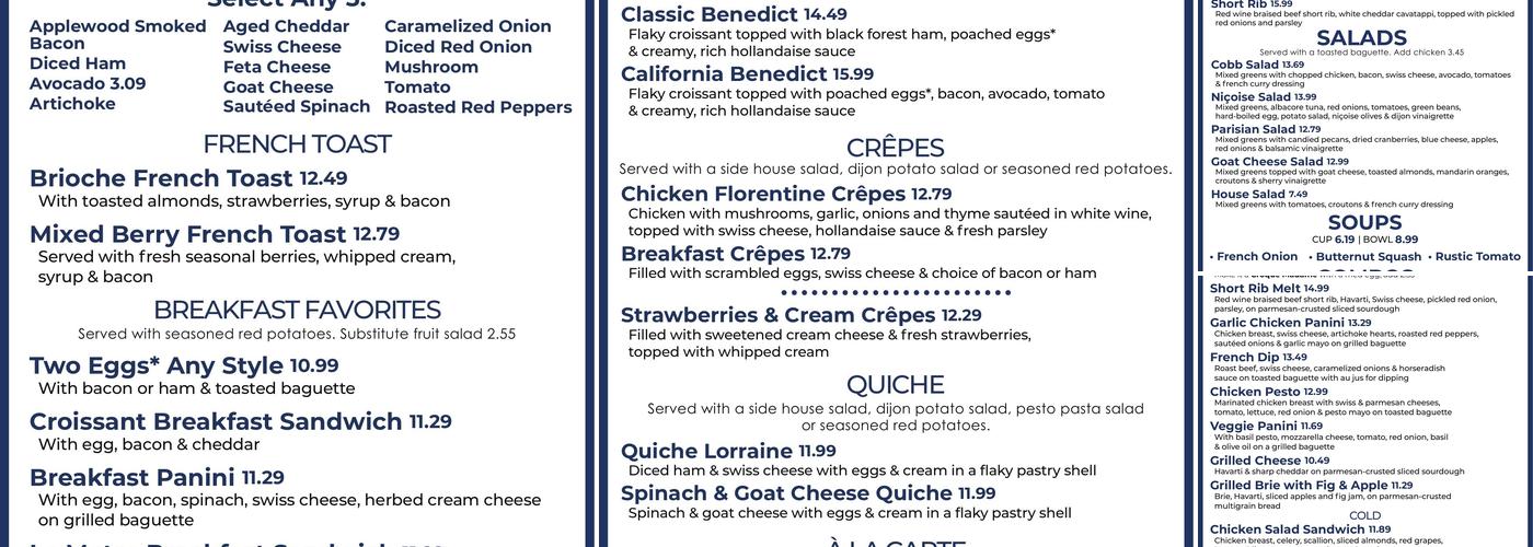 Champagne Bakery Menu