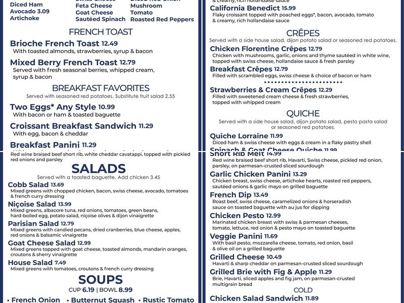 Champagne Bakery Menu