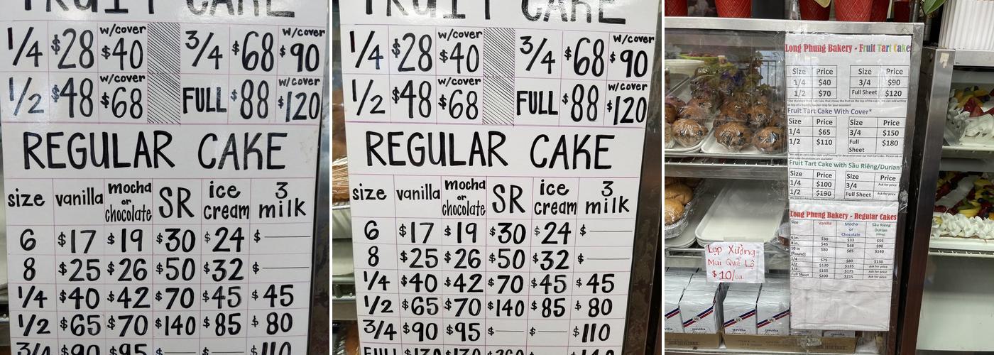 Long Phung Bakery Menu