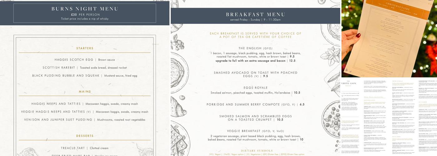 The White Lion Hankelow Menu