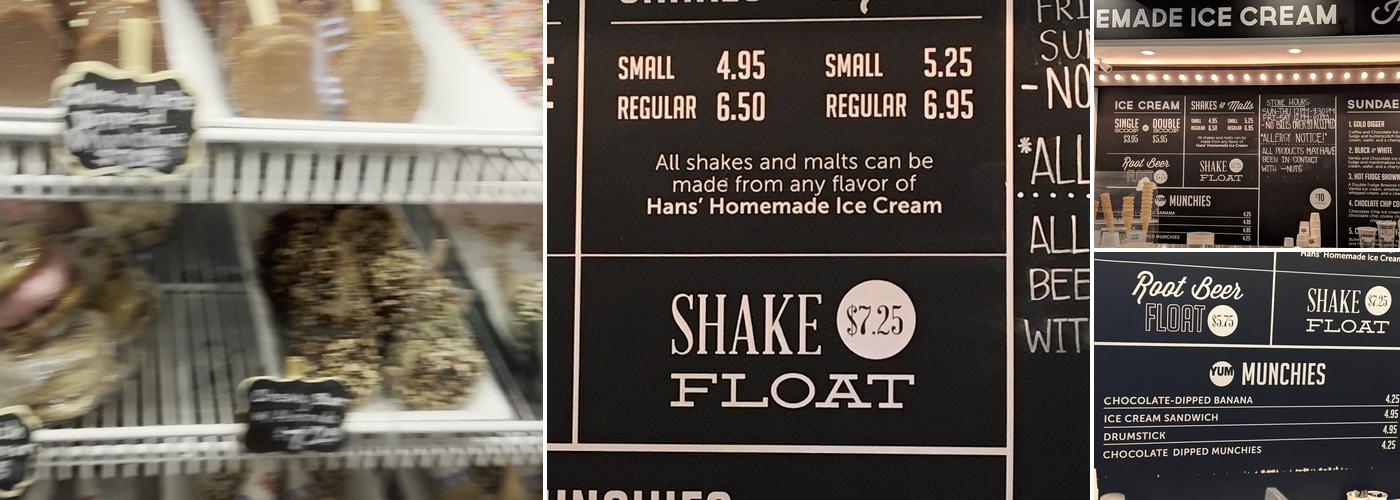 Hans' Homemade Ice Cream Menu