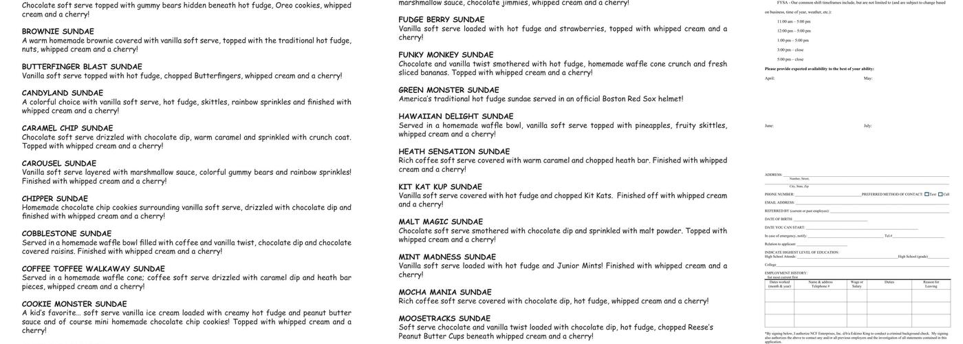 Eskimo King Menu