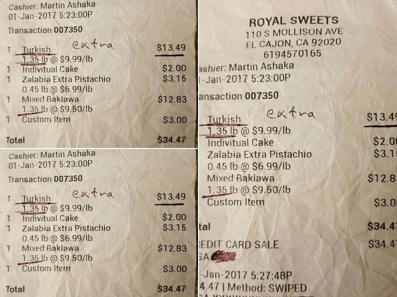 Royal Sweets Menu