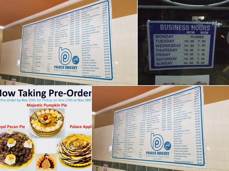 Palace Bakery Menu