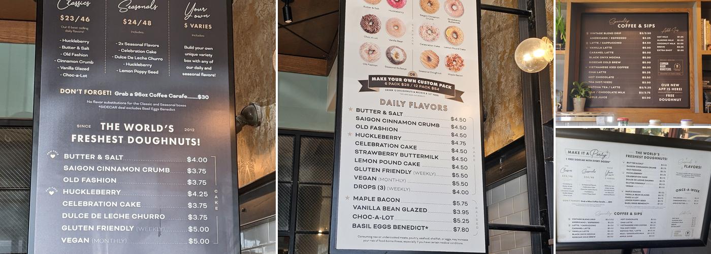Sidecar Doughnuts & Coffee Menu