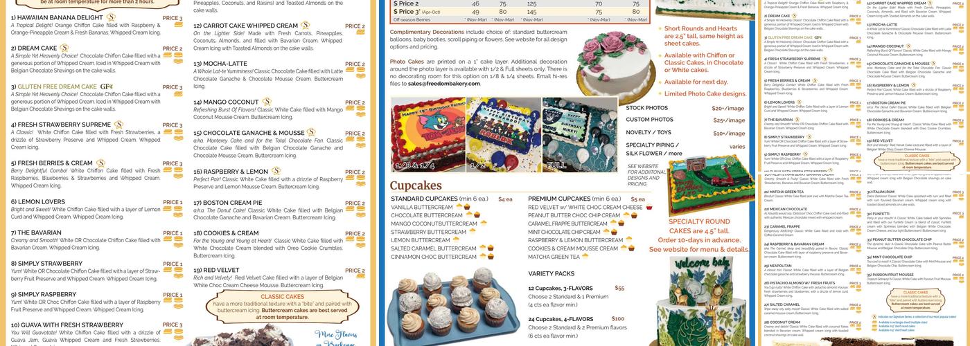 Freedom Bakery Menu