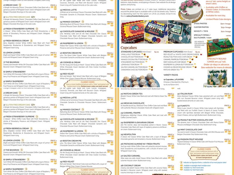 Freedom Bakery Menu