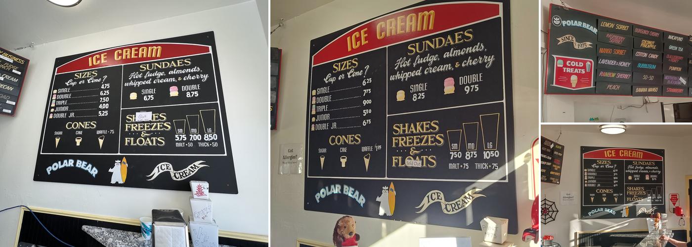 Polar Bear Ice Cream Menu