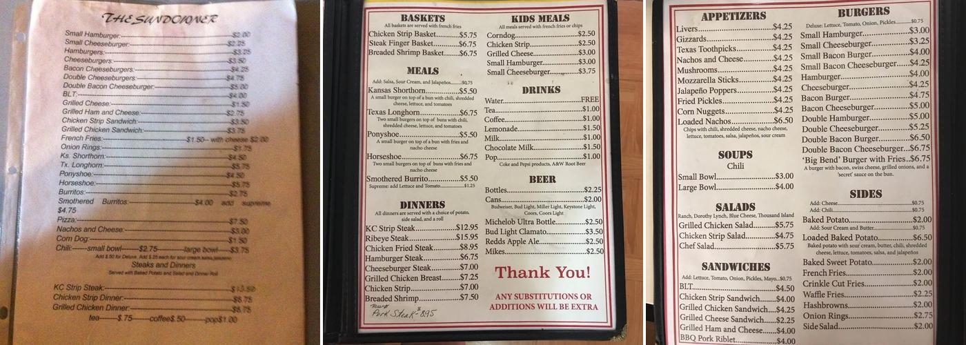 The Sundowner Bar Menu