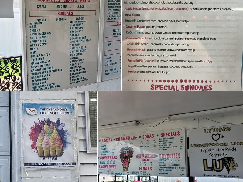 Lyons Frozen Custard Menu