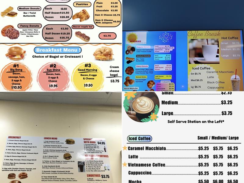 Sunshine 2 Donuts Menu