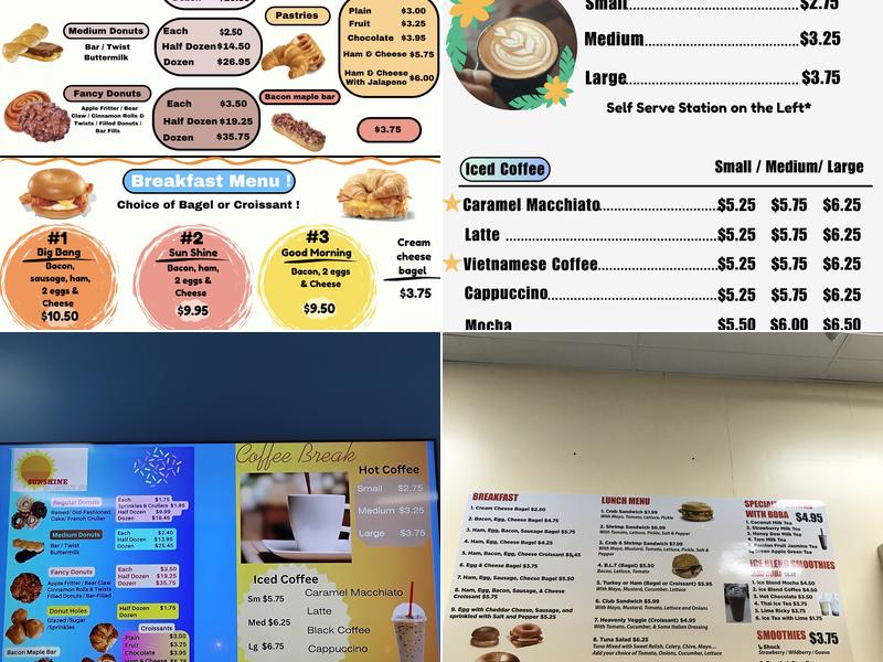 Sunshine 2 Donuts Menu