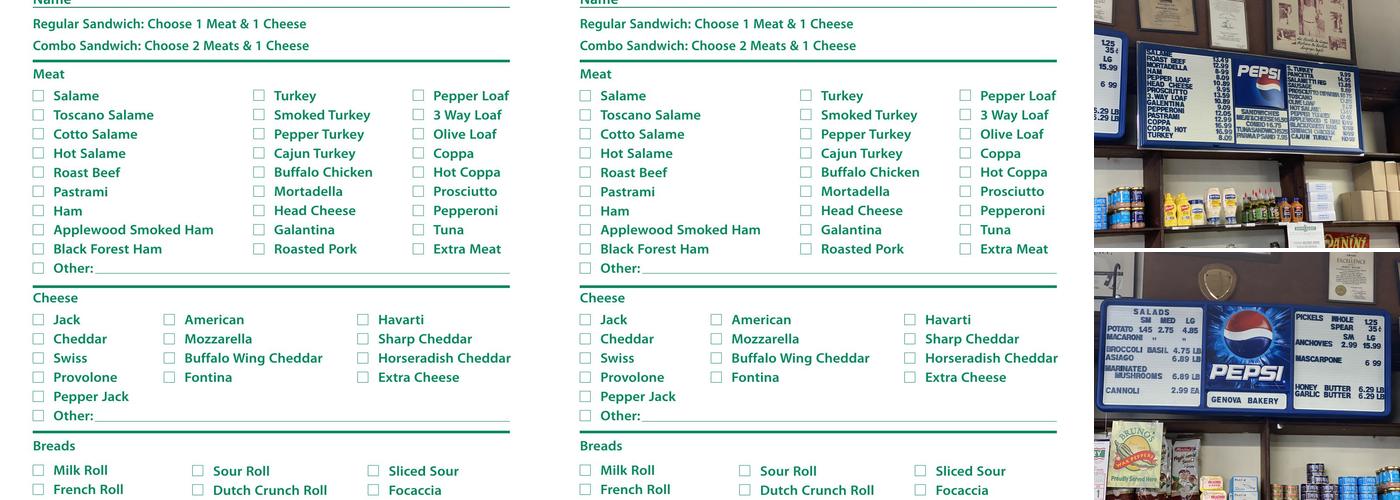 Genova Bakery Menu