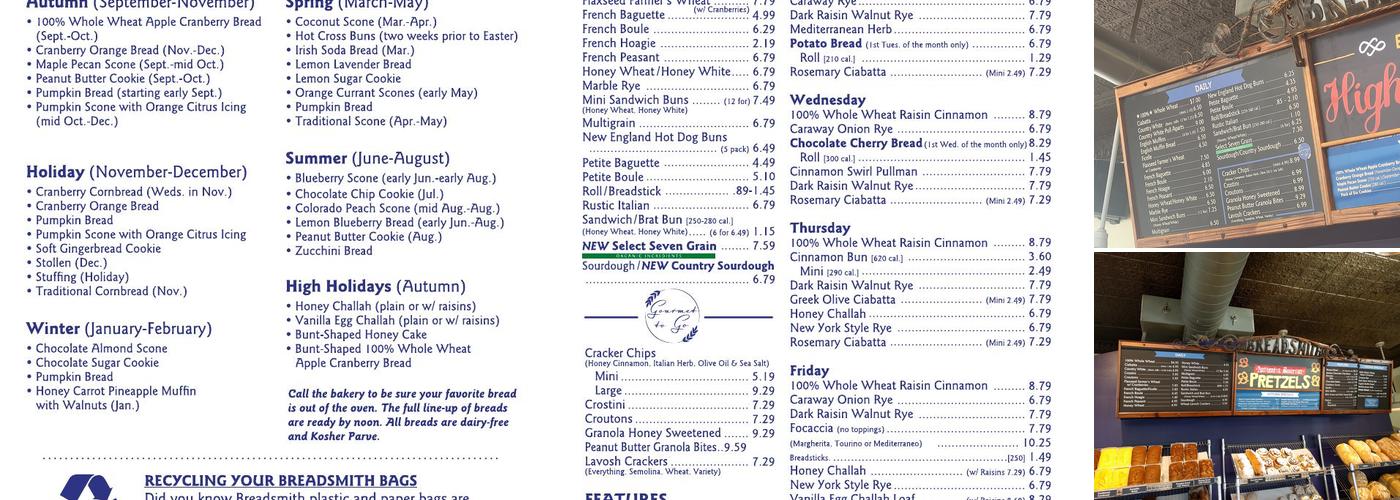 Breadsmith Menu