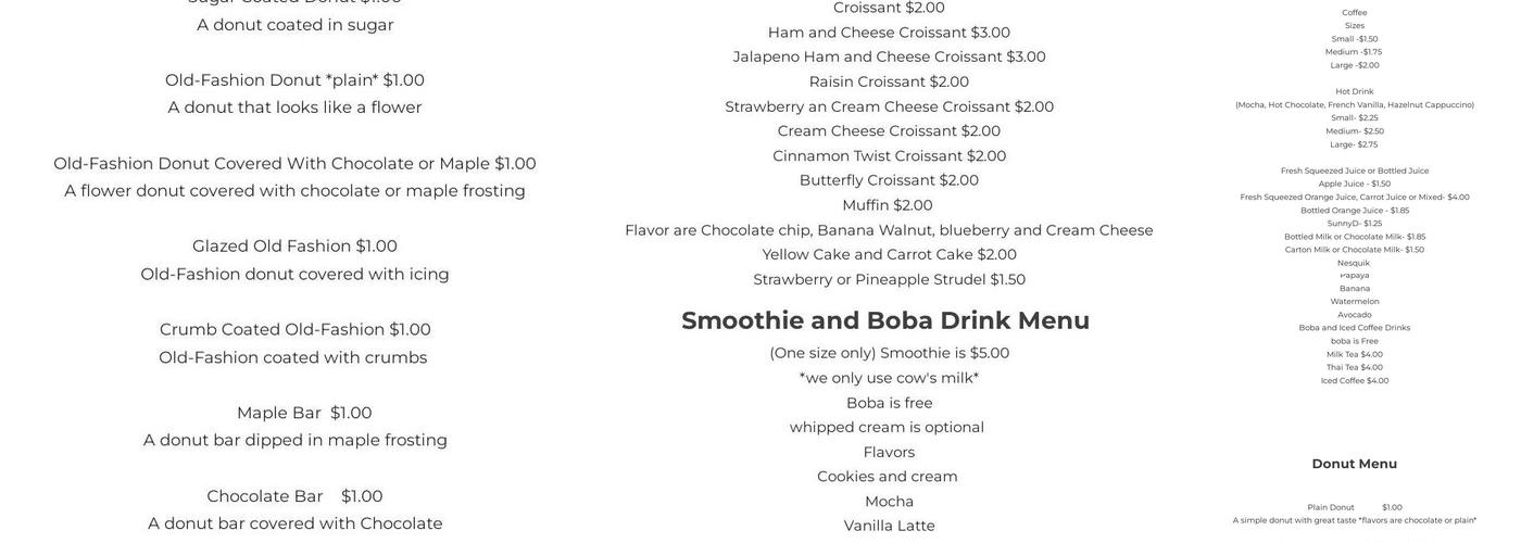 Christy's Donuts Menu