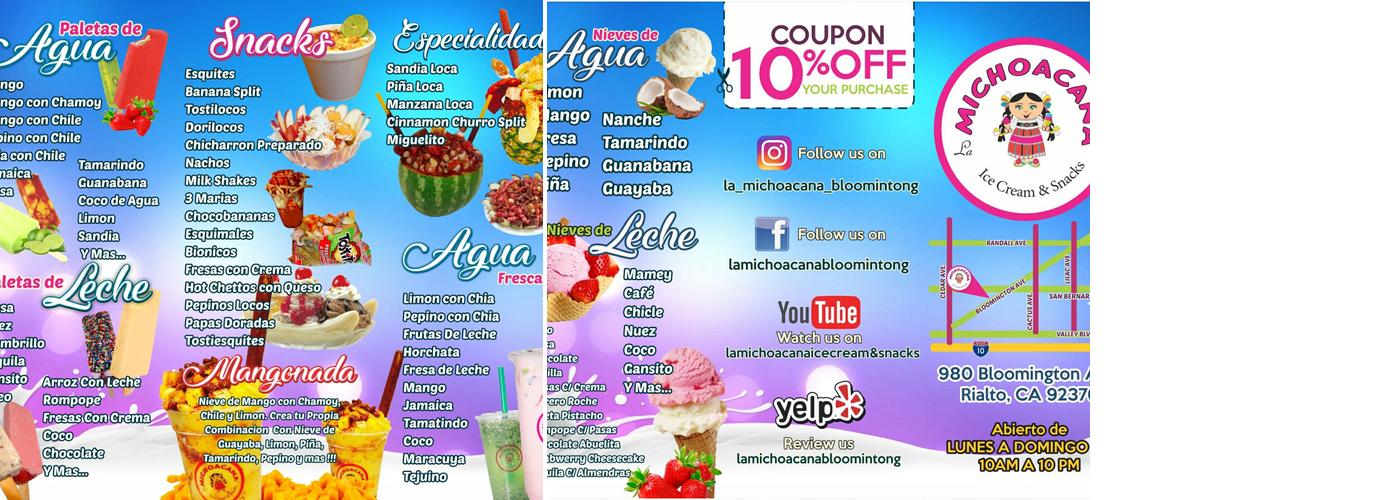 La Michoacana Ice Cream & Snacks Menu
