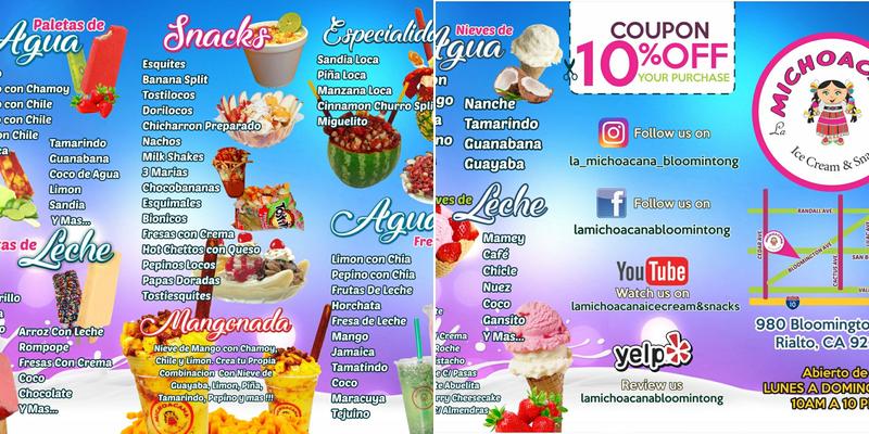 La Michoacana Ice Cream & Snacks Menu