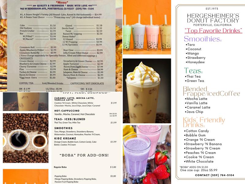 Hergeshiemer's Donut Factory Menu