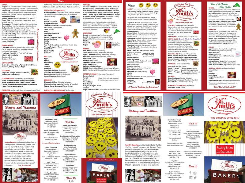 Smith's Bakeries Menu