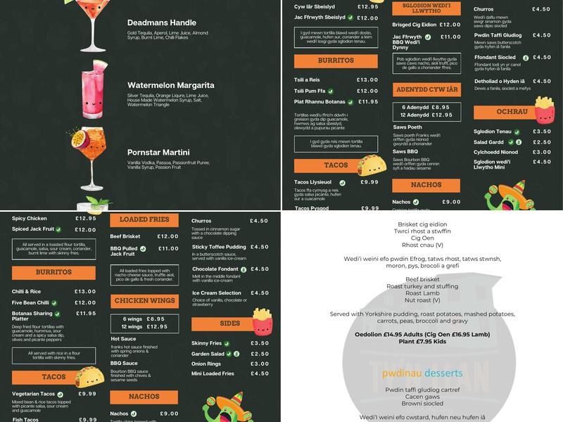 Ty'n Llan Menu
