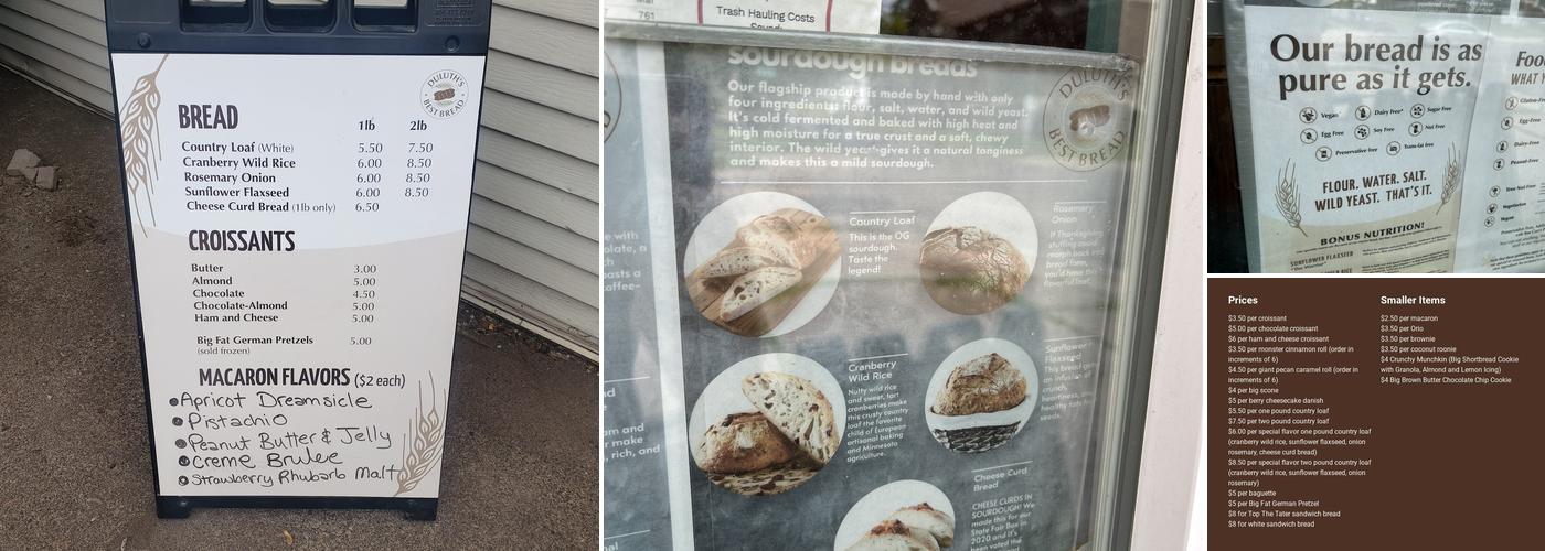 Duluth's Best Bread Menu