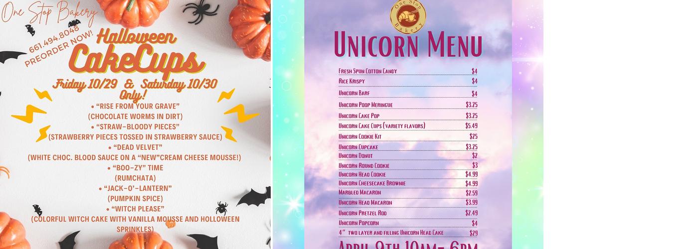 One Stop Bakery Menu