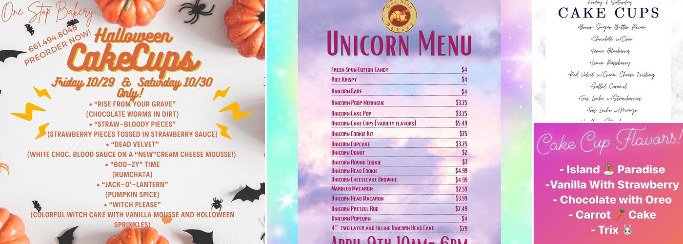 One Stop Bakery Menu