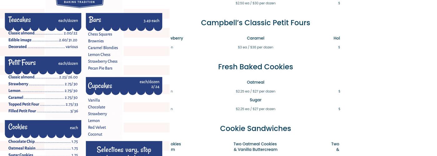 Campbell's Bakery Menu