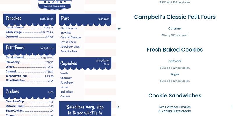 Campbell's Bakery Menu