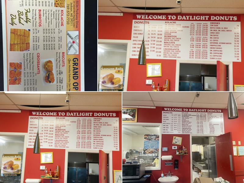 Daylight Donuts Menu